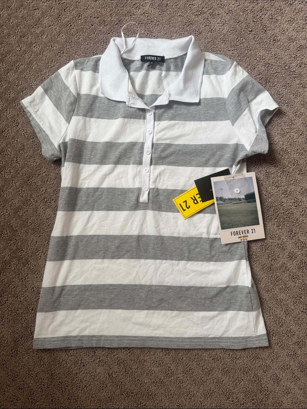 Forever 21 Gray and White Striped Polo Shirt